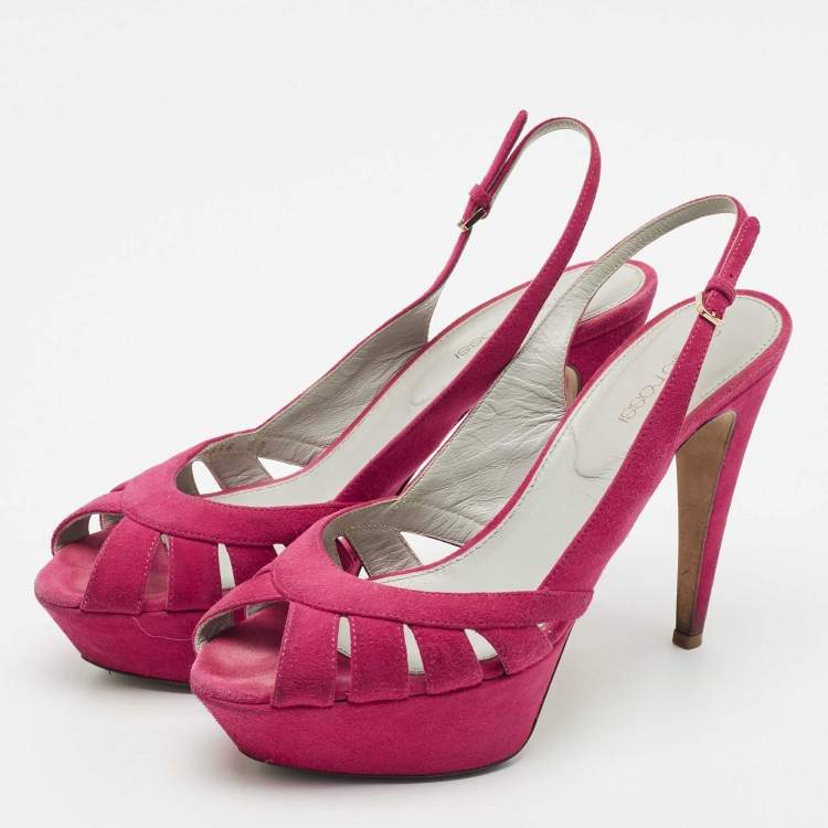 Pre Owned Sergio Rossi Pink Suede Platform Slingback Sandals Size 38