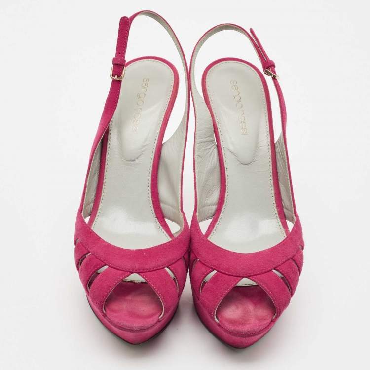 Pre Owned Sergio Rossi Pink Suede Platform Slingback Sandals Size 38