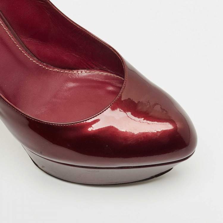 Pre Owned Sergio Rossi Burgundy  Patent Leather Platform Pumps Size 40.5