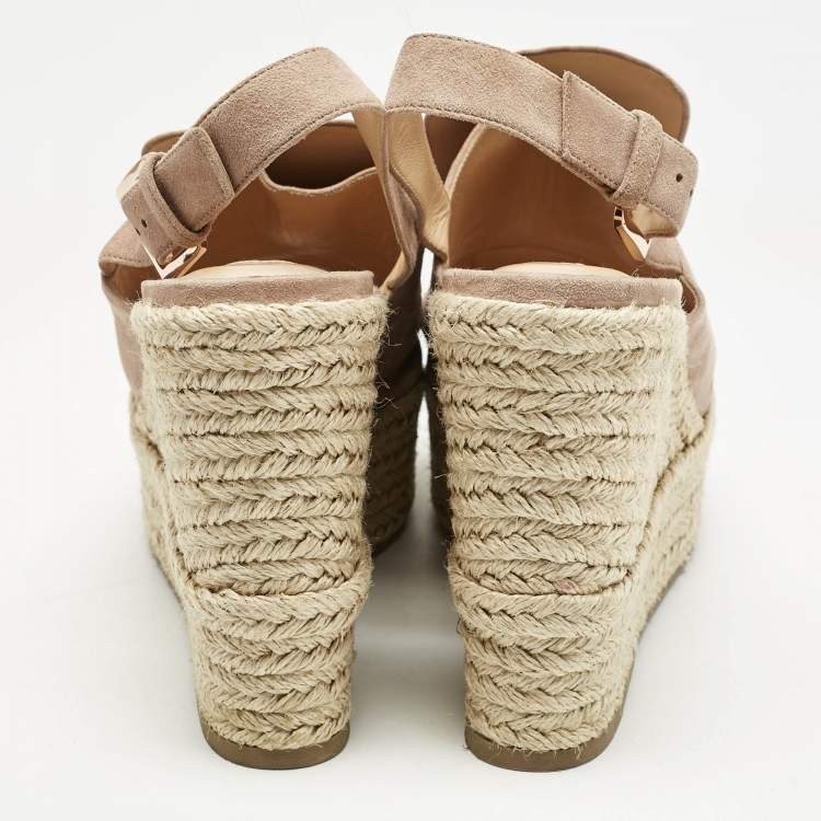 Pre Owned Sergio Rossi Dusty Pink Suede Espadrille Platform Wedge Sandals Size 40