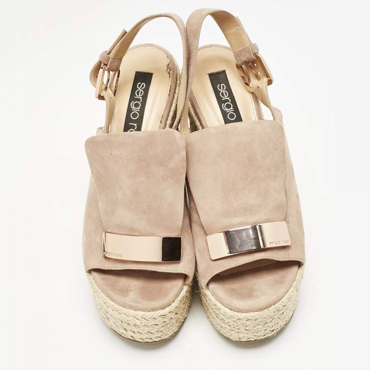 Pre Owned Sergio Rossi Dusty Pink Suede Espadrille Platform Wedge Sandals Size 40