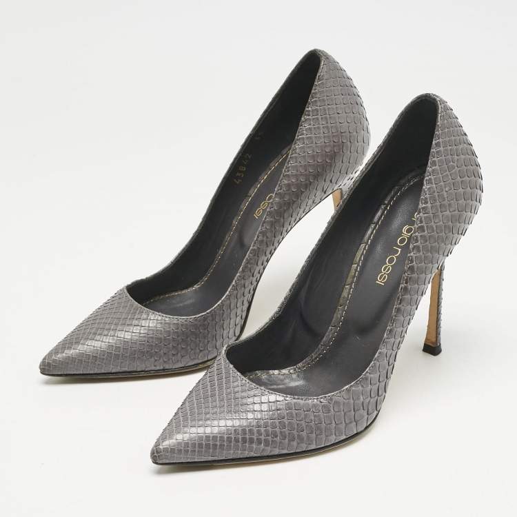 Pre Owned Sergio Rossi Grey Python Leather Pointed Toe Pumps Size 35