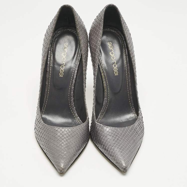 Pre Owned Sergio Rossi Grey Python Leather Pointed Toe Pumps Size 35