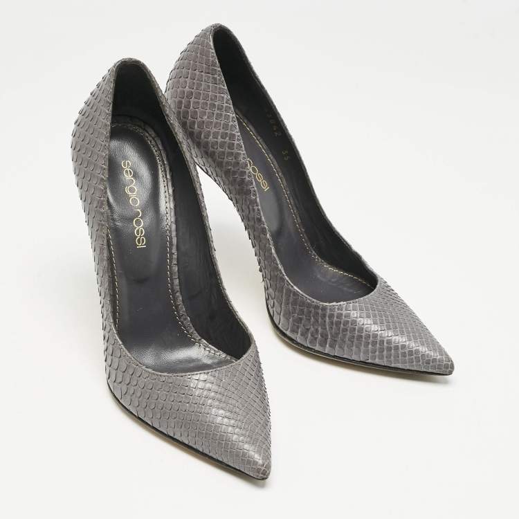 Pre Owned Sergio Rossi Grey Python Leather Pointed Toe Pumps Size 35