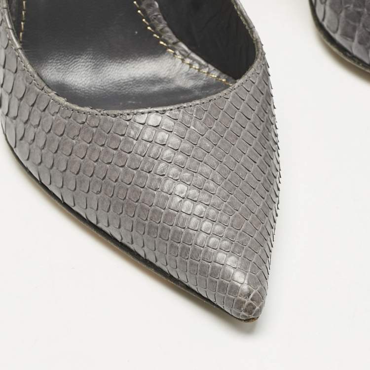 Pre Owned Sergio Rossi Grey Python Leather Pointed Toe Pumps Size 35