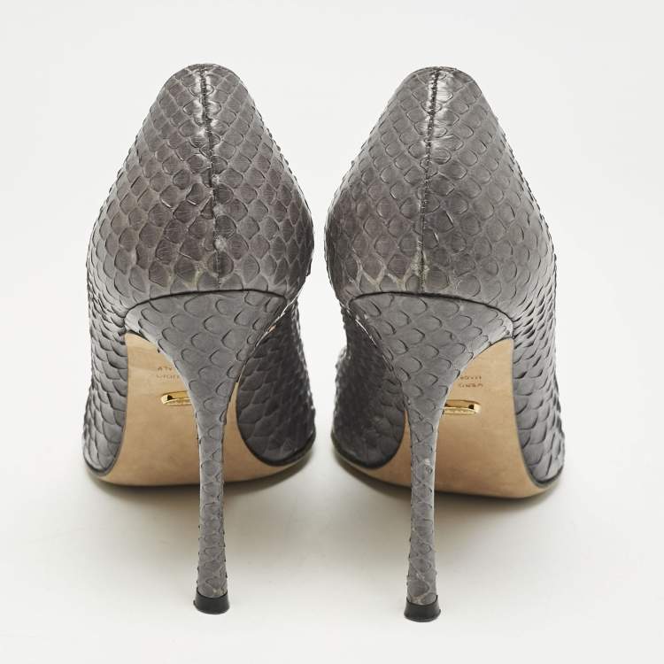 Pre Owned Sergio Rossi Grey Python Leather Pointed Toe Pumps Size 35