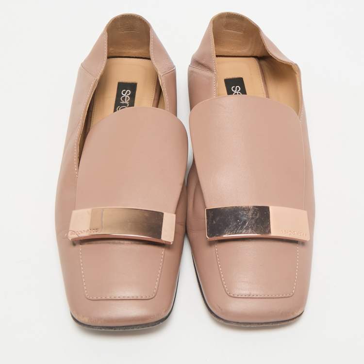 Pre Owned Sergio Rossi Dusty Pink Leather Square Toe sr1 Oro Rosa Loafers Size 36