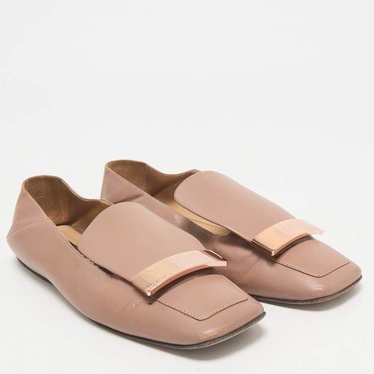 Pre Owned Sergio Rossi Dusty Pink Leather Square Toe sr1 Oro Rosa Loafers Size 36