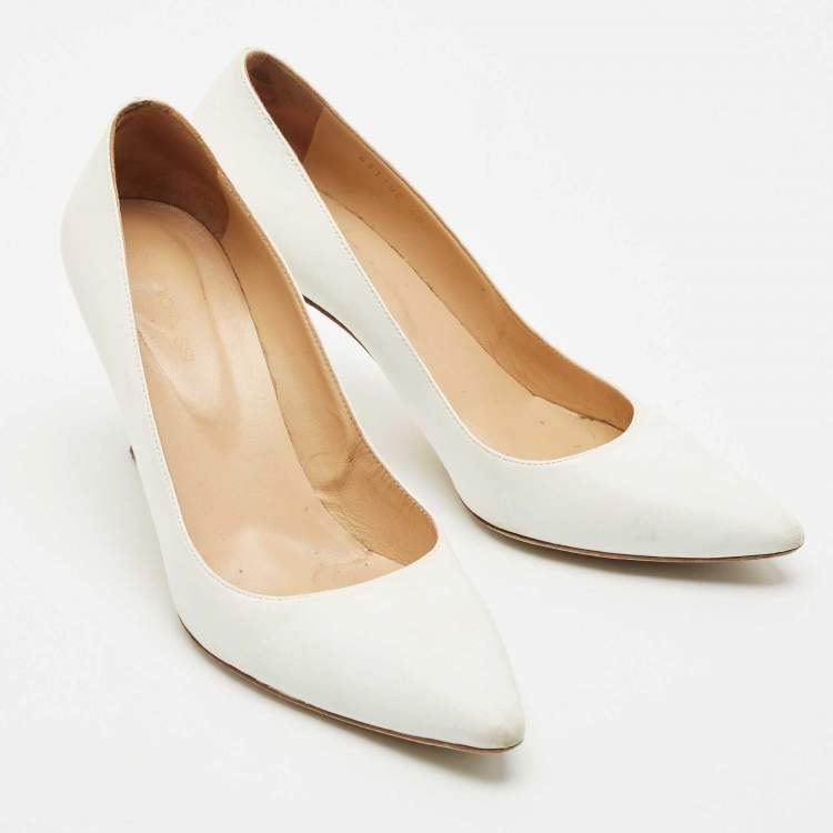 Pre Owned Sergio Rossi White Leather Pointed Toe Pumps Size 40