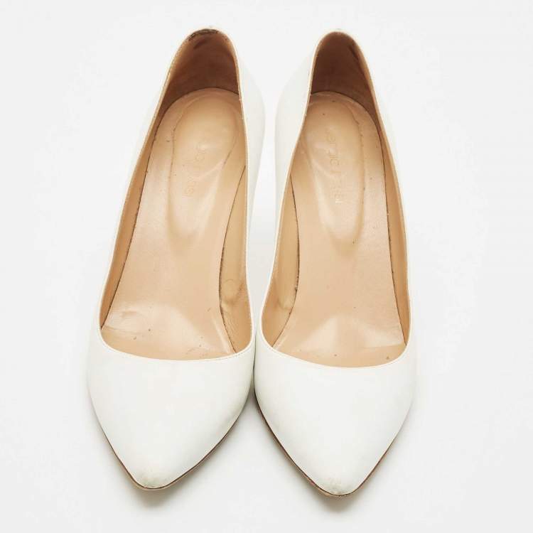 Pre Owned Sergio Rossi White Leather Pointed Toe Pumps Size 40