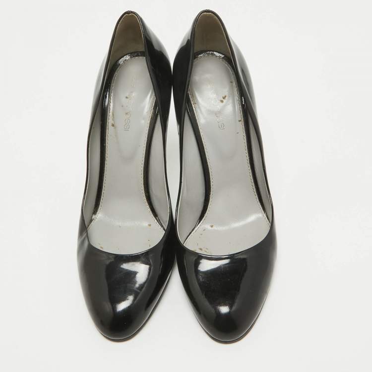 Pre Owned Sergio Rossi Black Patent Leather Round Toe Pumps Size 40