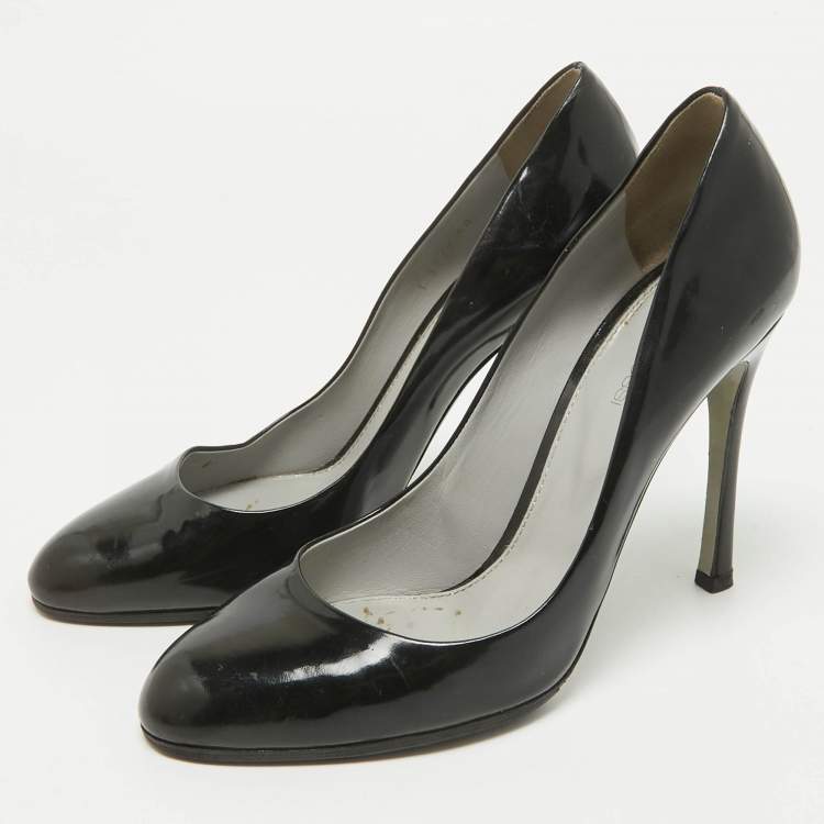 Pre Owned Sergio Rossi Black Patent Leather Round Toe Pumps Size 40