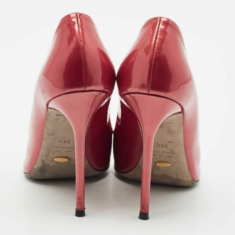Pre Owned Sergio Rossi Metallic Red Patent Leather Round Toe Pumps Size 38.5