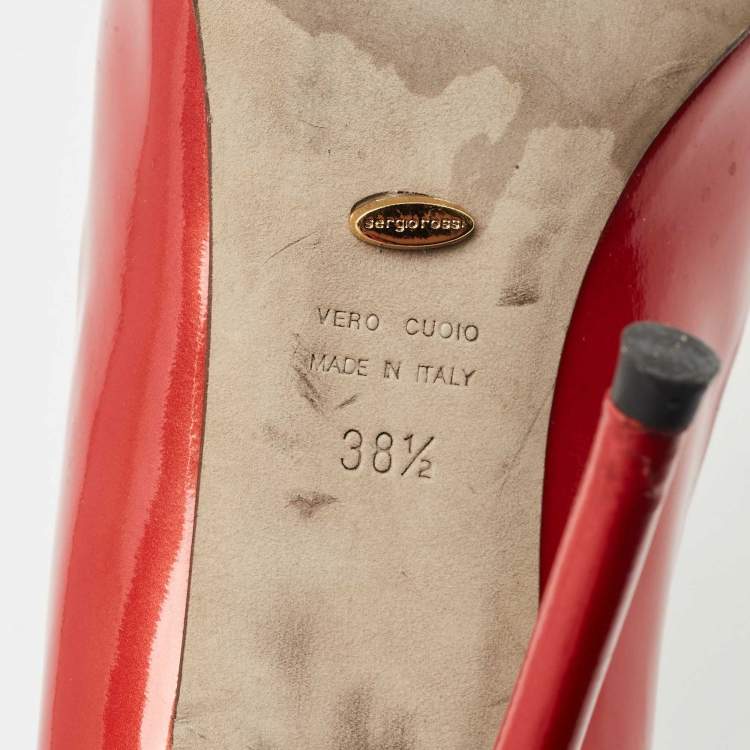 Pre Owned Sergio Rossi Metallic Red Patent Leather Round Toe Pumps Size 38.5