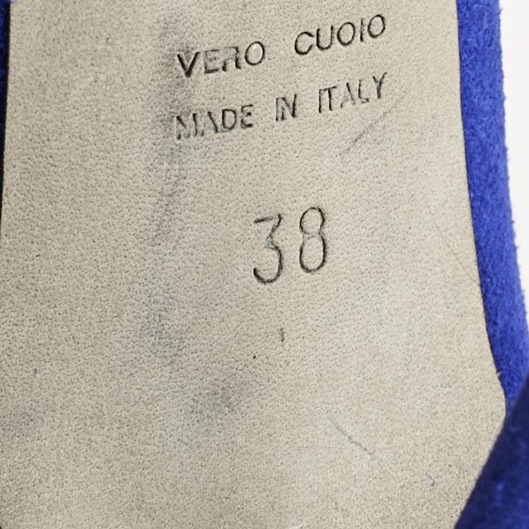 Pre Owned Sergio Rossi Blue Suede Round Toe Pumps Size 38