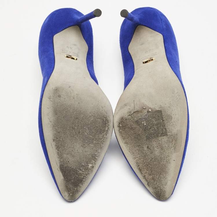 Pre Owned Sergio Rossi Blue Suede Round Toe Pumps Size 38