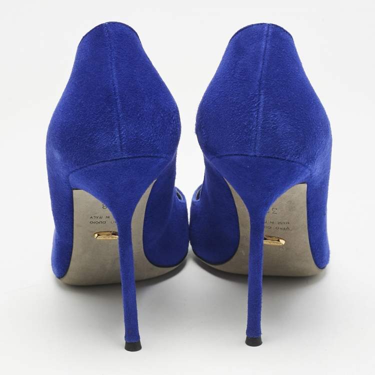 Pre Owned Sergio Rossi Blue Suede Round Toe Pumps Size 38