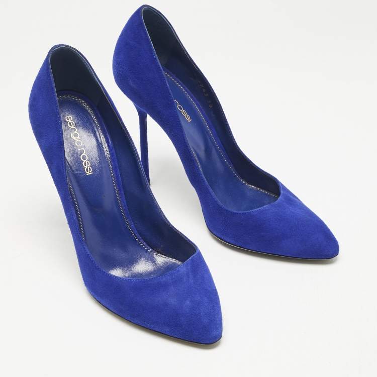 Pre Owned Sergio Rossi Blue Suede Round Toe Pumps Size 38
