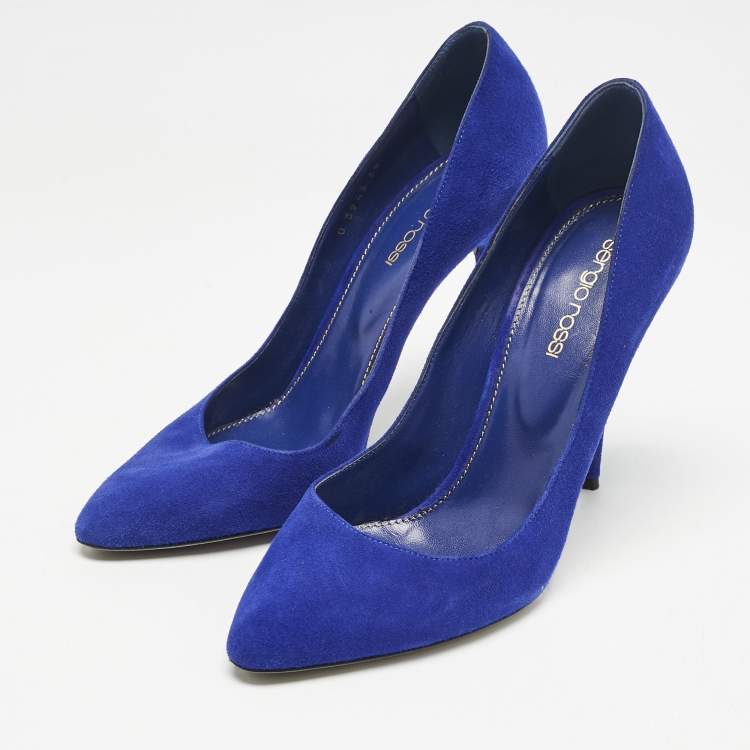 Pre Owned Sergio Rossi Blue Suede Round Toe Pumps Size 38