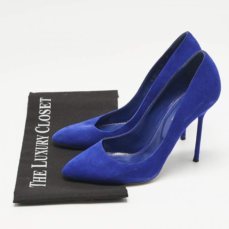 Pre Owned Sergio Rossi Blue Suede Round Toe Pumps Size 38