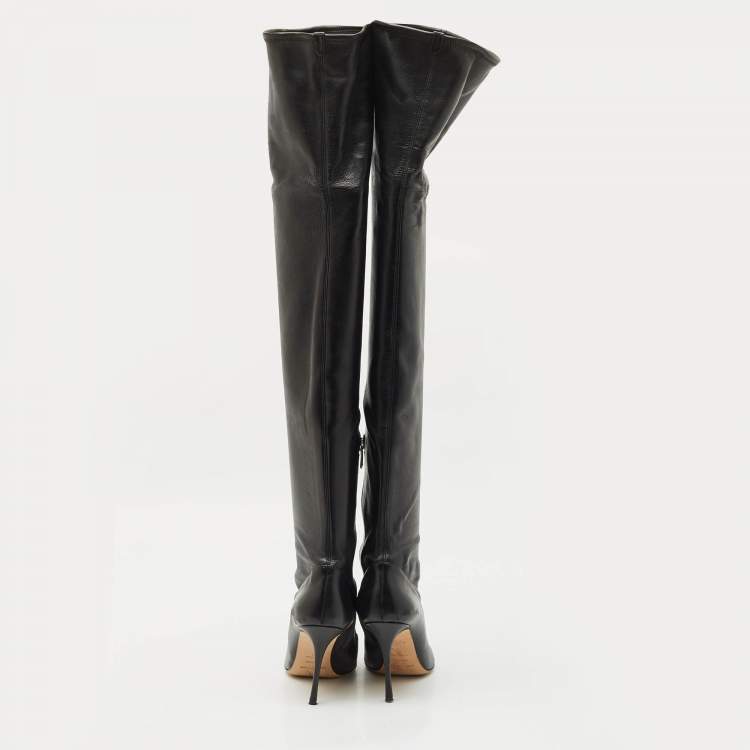 Pre Owned Sergio Rossi Black Leather Knee Length Boots Size 40
