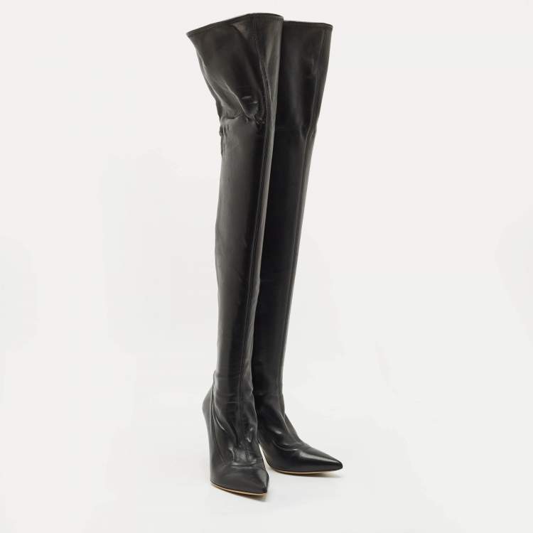 Pre Owned Sergio Rossi Black Leather Knee Length Boots Size 40