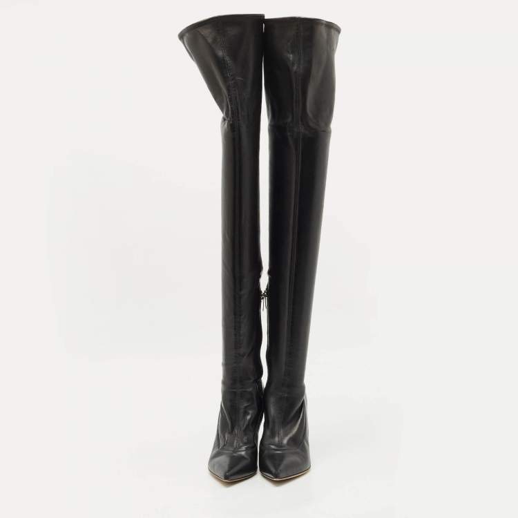 Pre Owned Sergio Rossi Black Leather Knee Length Boots Size 40