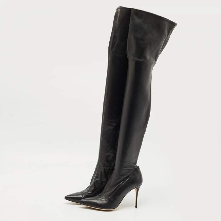 Pre Owned Sergio Rossi Black Leather Knee Length Boots Size 40
