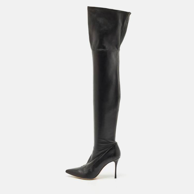Pre Owned Sergio Rossi Black Leather Knee Length Boots Size 40