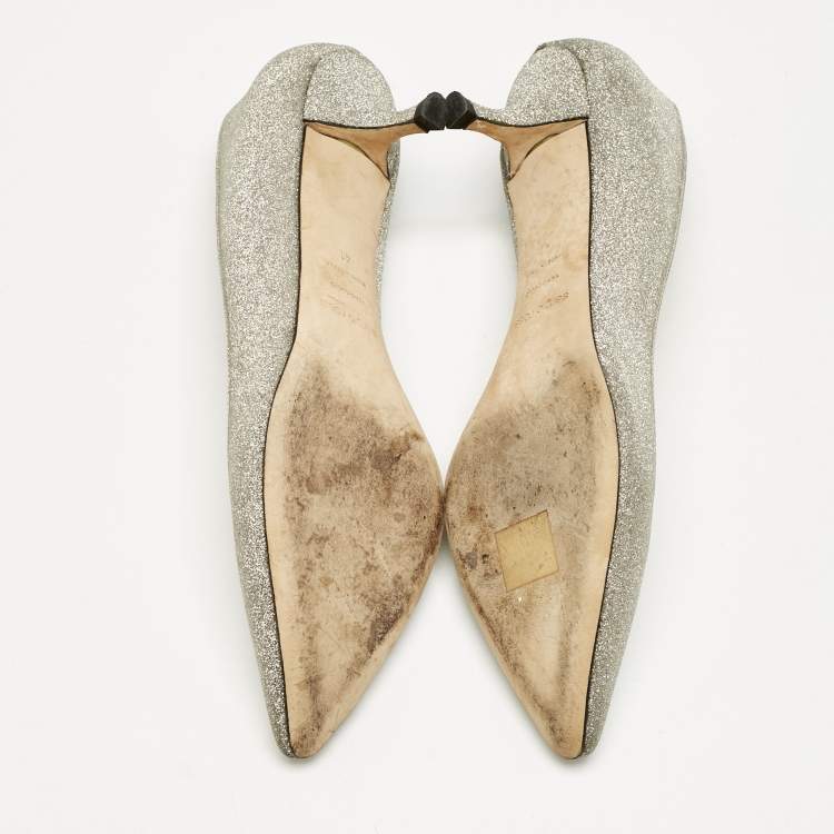 Pre Owned Sergio Rossi Silver Glitter Pointed Toe Pumps Size 40