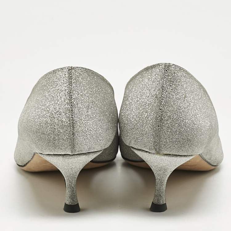 Pre Owned Sergio Rossi Silver Glitter Pointed Toe Pumps Size 40