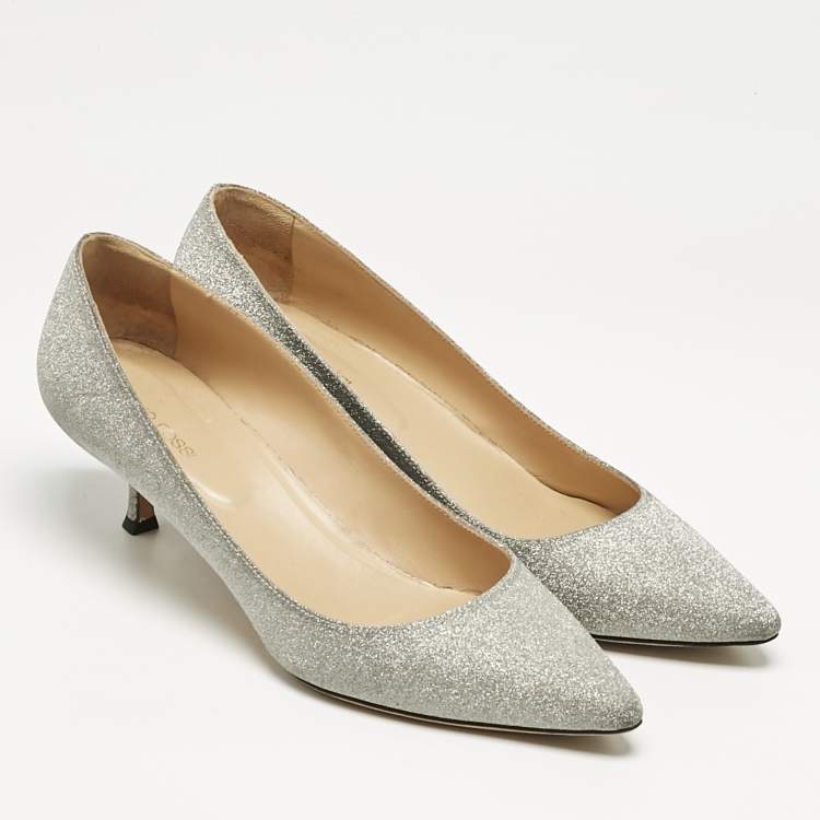 Pre Owned Sergio Rossi Silver Glitter Pointed Toe Pumps Size 40