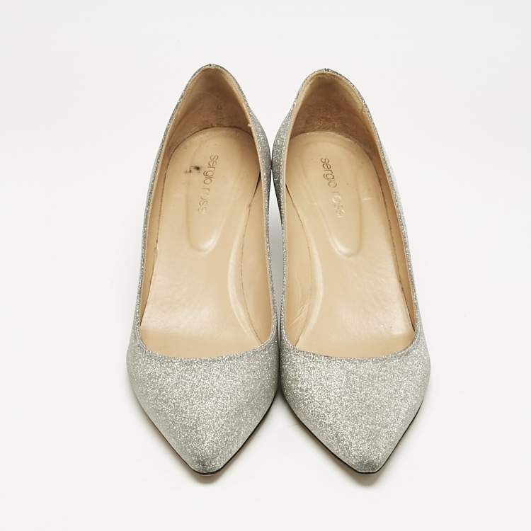 Pre Owned Sergio Rossi Silver Glitter Pointed Toe Pumps Size 40