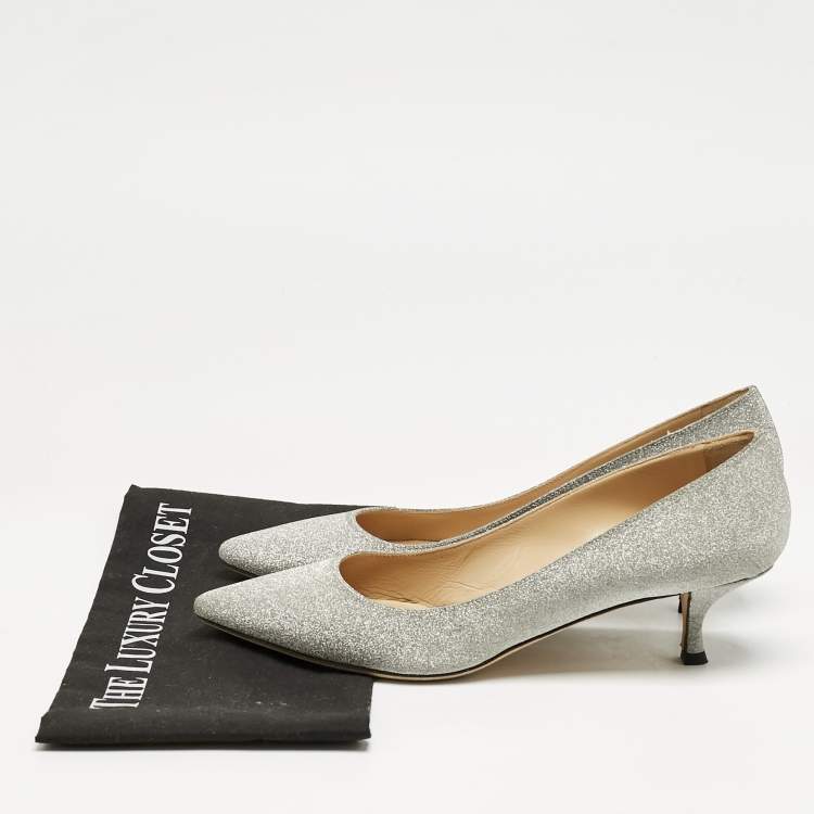Pre Owned Sergio Rossi Silver Glitter Pointed Toe Pumps Size 40
