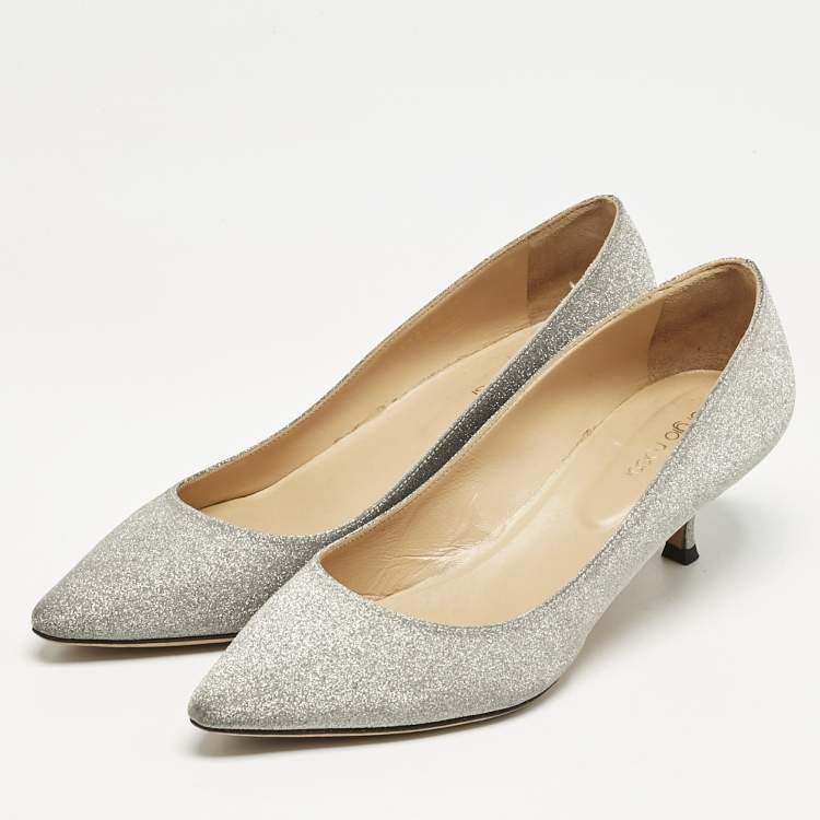 Pre Owned Sergio Rossi Silver Glitter Pointed Toe Pumps Size 40