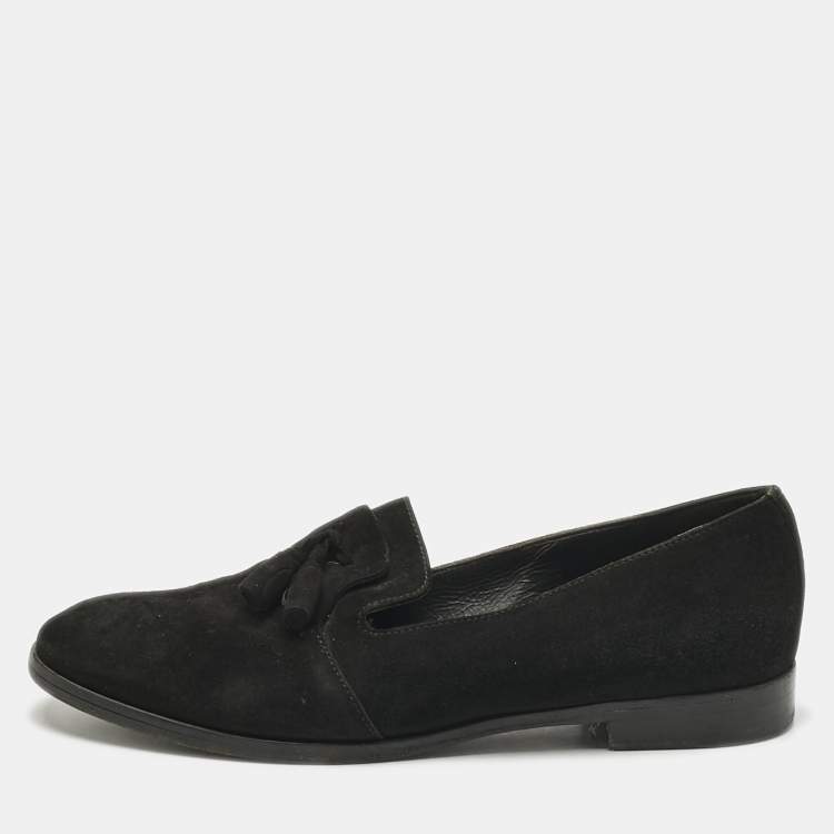Pre Owned Sergio Rossi Black Suede Tassel Smoking Slippers Size 36.5