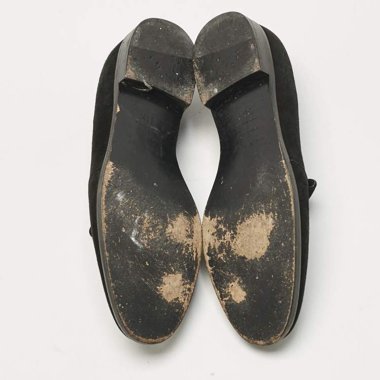 Pre Owned Sergio Rossi Black Suede Tassel Smoking Slippers Size 36.5