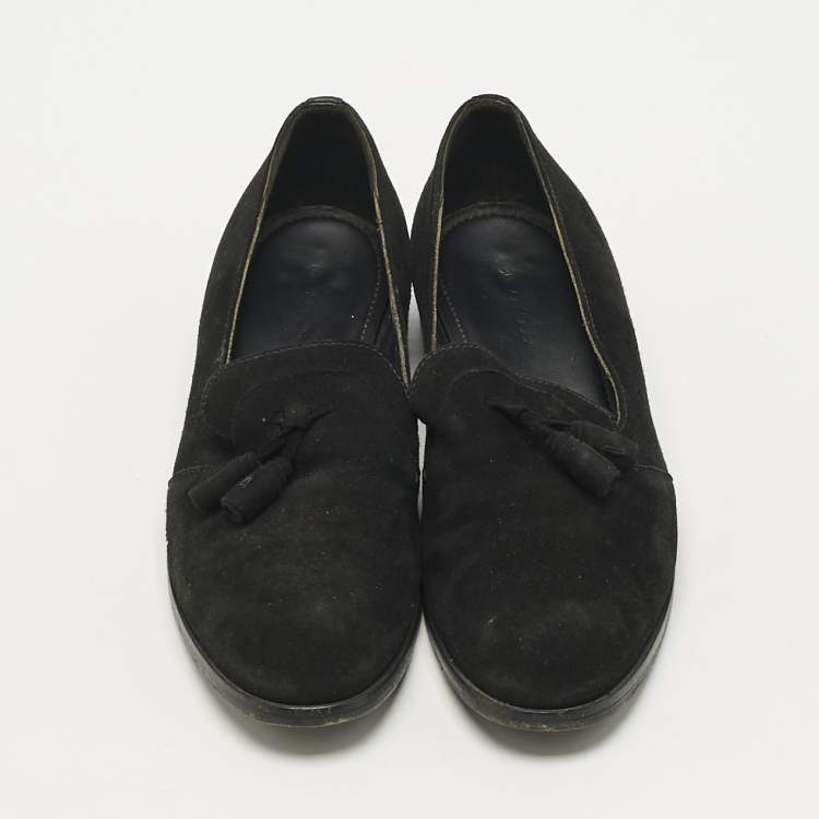 Pre Owned Sergio Rossi Black Suede Tassel Smoking Slippers Size 36.5