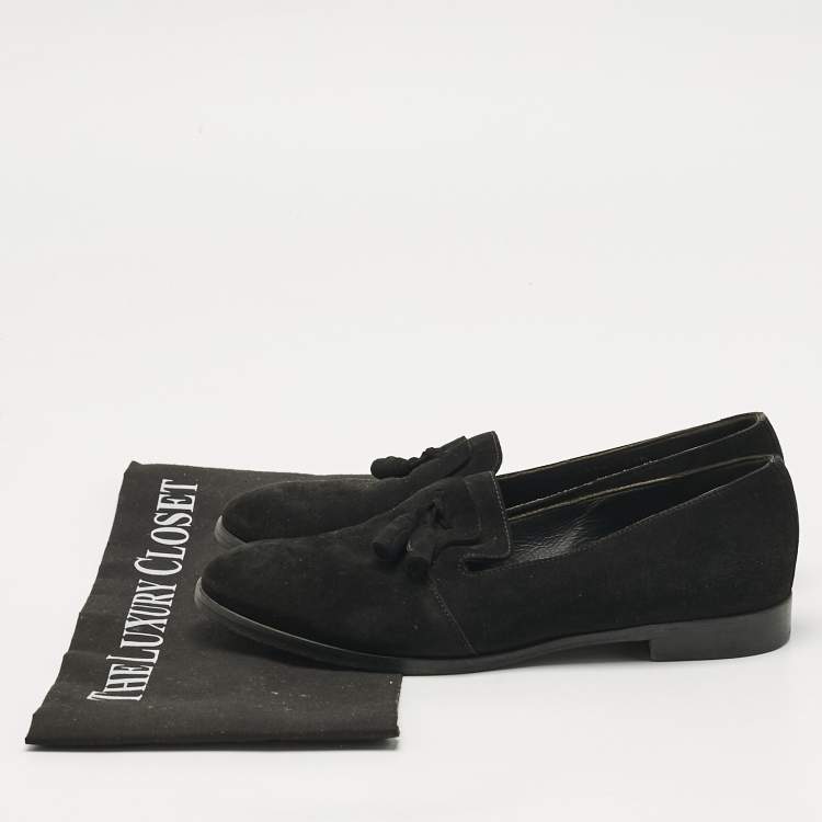 Pre Owned Sergio Rossi Black Suede Tassel Smoking Slippers Size 36.5