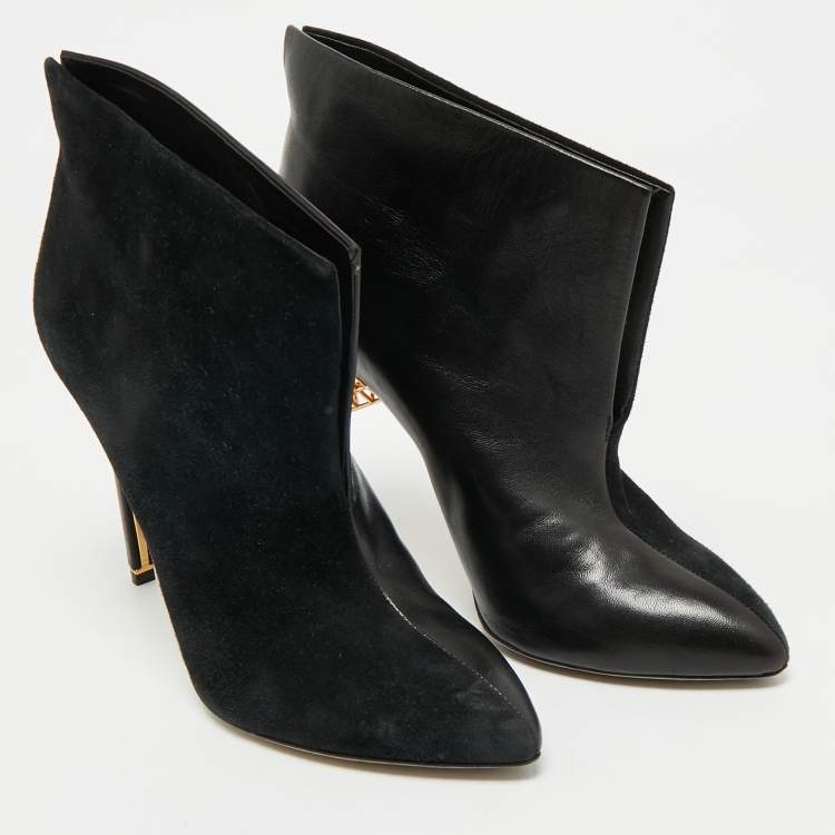 Pre Owned Sergio Rossi Black Suede and Leather Ankle Length Boots Size 38.5