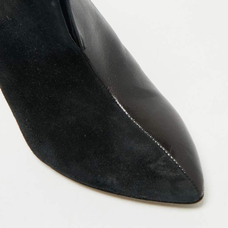 Pre Owned Sergio Rossi Black Suede and Leather Ankle Length Boots Size 38.5