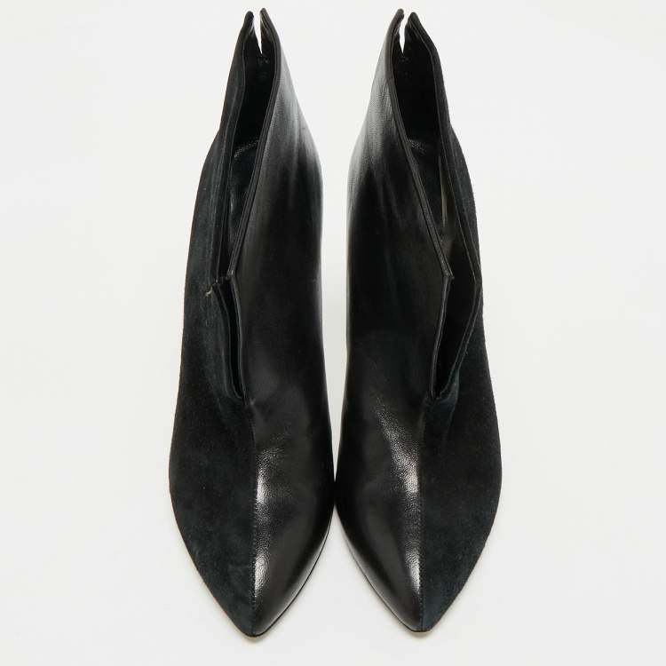 Pre Owned Sergio Rossi Black Suede and Leather Ankle Length Boots Size 38.5