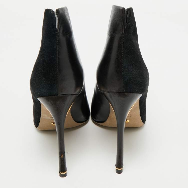 Pre Owned Sergio Rossi Black Suede and Leather Ankle Length Boots Size 38.5