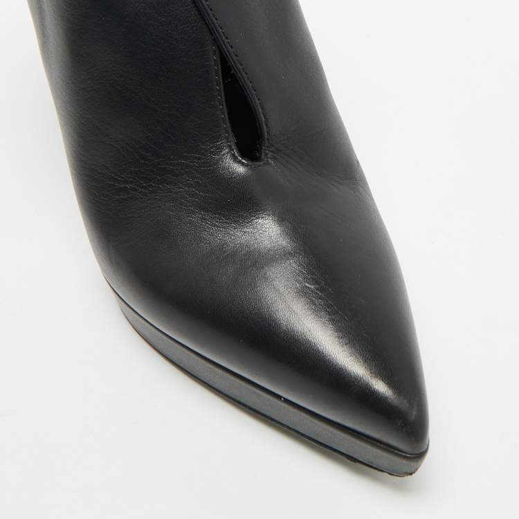 Pre Owned Sergio Rossi Black Leather Studded Ankle Length Platform Boots Size 38