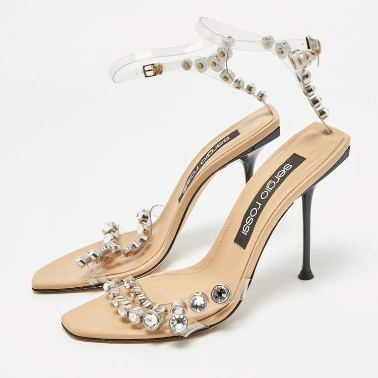 مملوكة مسبقًا Sergio Rossi Transparent PVC Crystal Embellished Ankle Strap Sandals Size 40