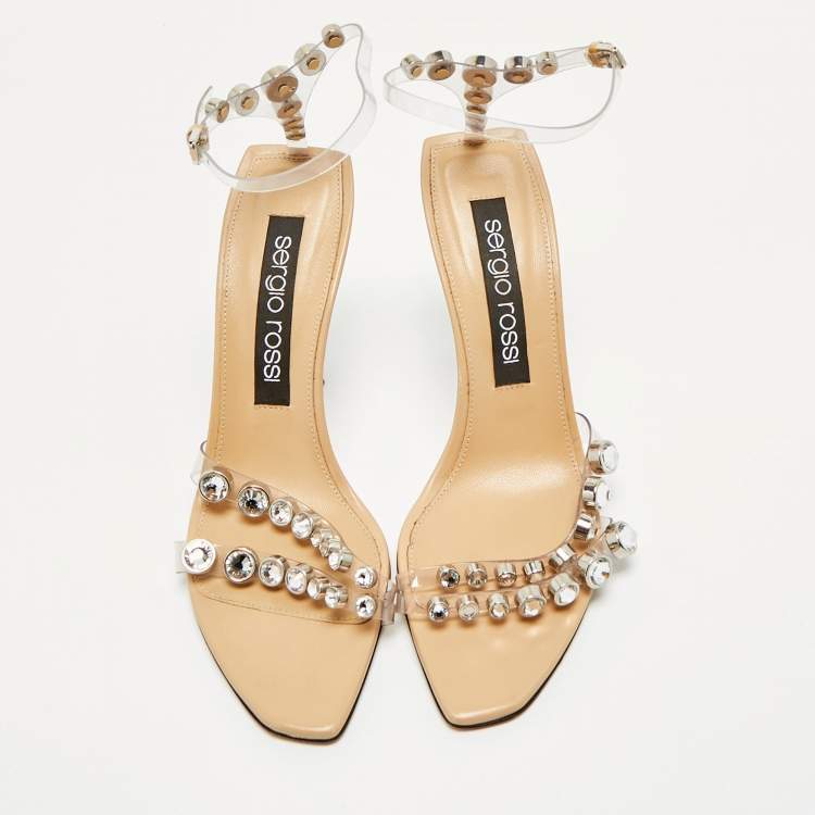 مملوكة مسبقًا Sergio Rossi Transparent PVC Crystal Embellished Ankle Strap Sandals Size 40