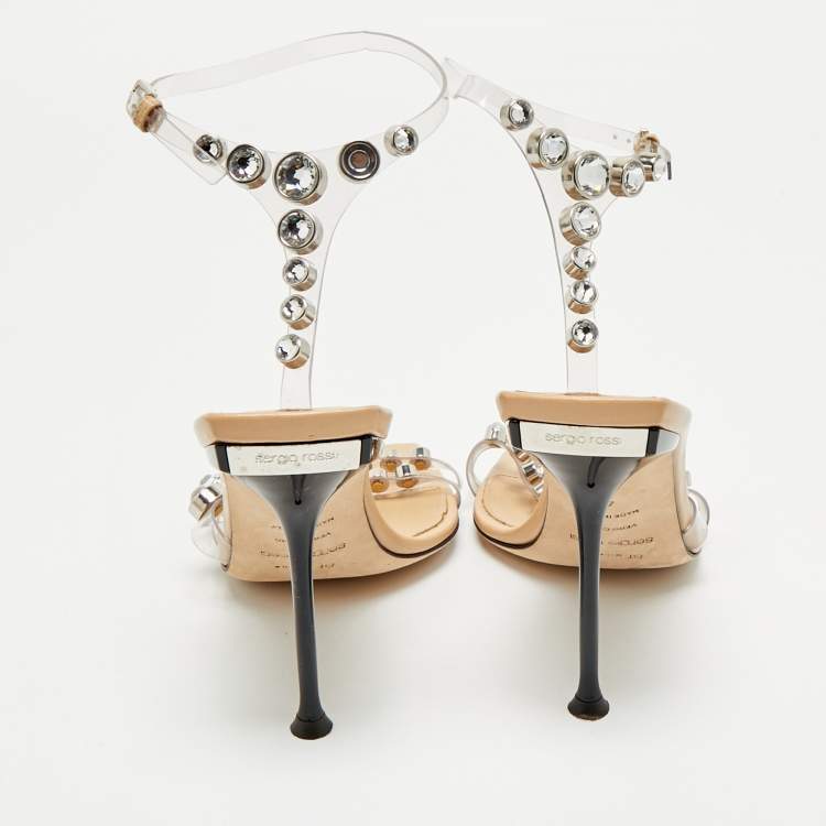 مملوكة مسبقًا Sergio Rossi Transparent PVC Crystal Embellished Ankle Strap Sandals Size 40