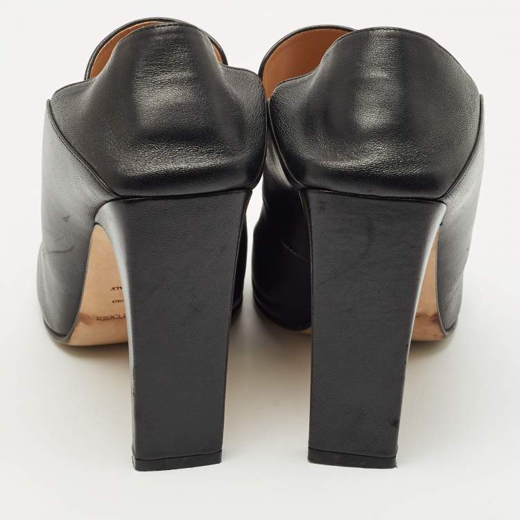 Pre Owned Sergio Rossi Black Leather Block Heel Square Toe Mules Size 41 