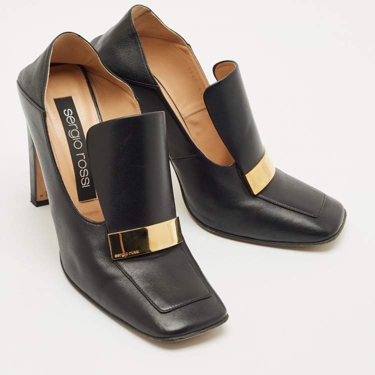 Pre Owned Sergio Rossi Black Leather Block Heel Square Toe Mules Size 41 