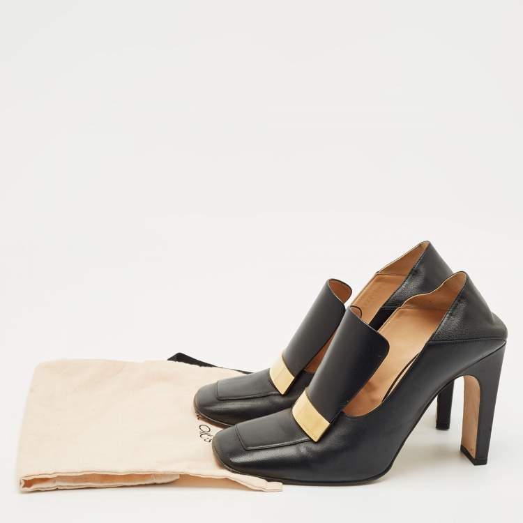 Pre Owned Sergio Rossi Black Leather Block Heel Square Toe Mules Size 41 